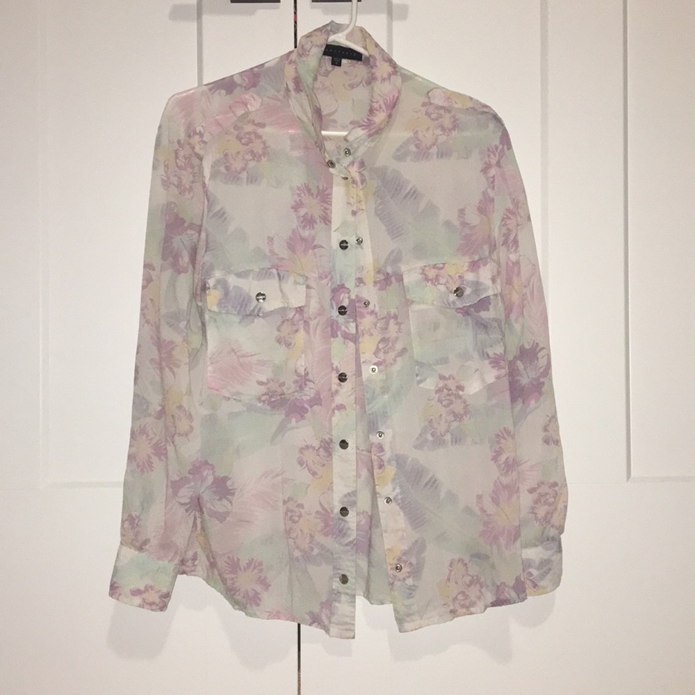 Floral button down blouse shirt